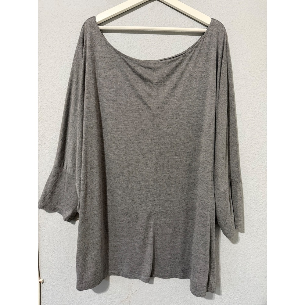 Roaman's Grey Heathered Oversized Tunic Top 3X 30/32 Scoop Neck Dolman Sleeve
